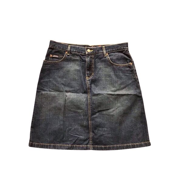 Quick Silver Roxy jean Sz 13 Knee Length Denim Skirt Straight Pencil MODEST VGUC - Picture 1 of 9